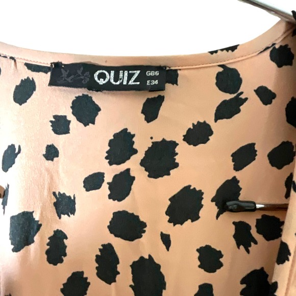 Quiz Sz 34 US 2 Wrap Dress Multicolor Midi Leopard Print Flowy Waist Tie - Picture 2 of 10